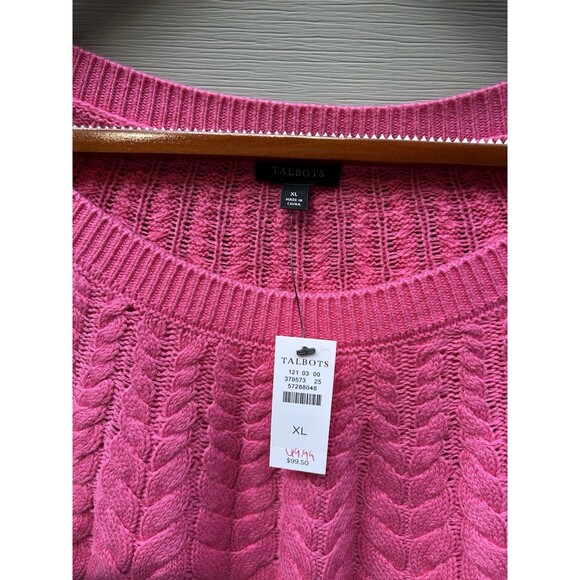 New Talbots Pink Wool Blend Cable Knit Sweater Women's XL Chunky Classic Preppy - Picture 2 of 4